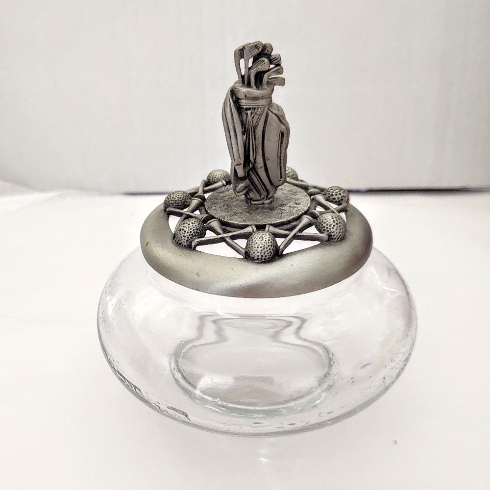 Vintage Glass & Metal Golfbag Trinket/Tee …